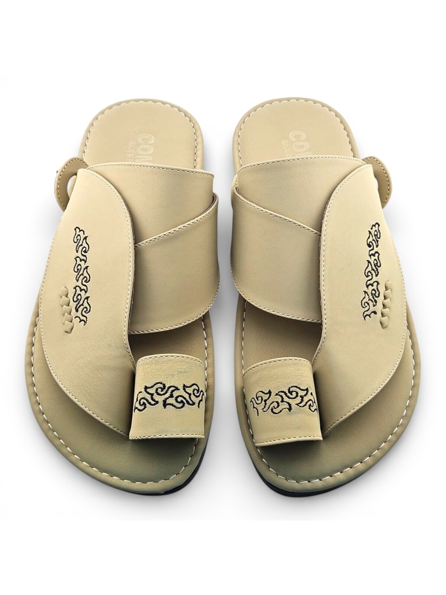 Men Cream Arabic Sandals with Embroidered Detail