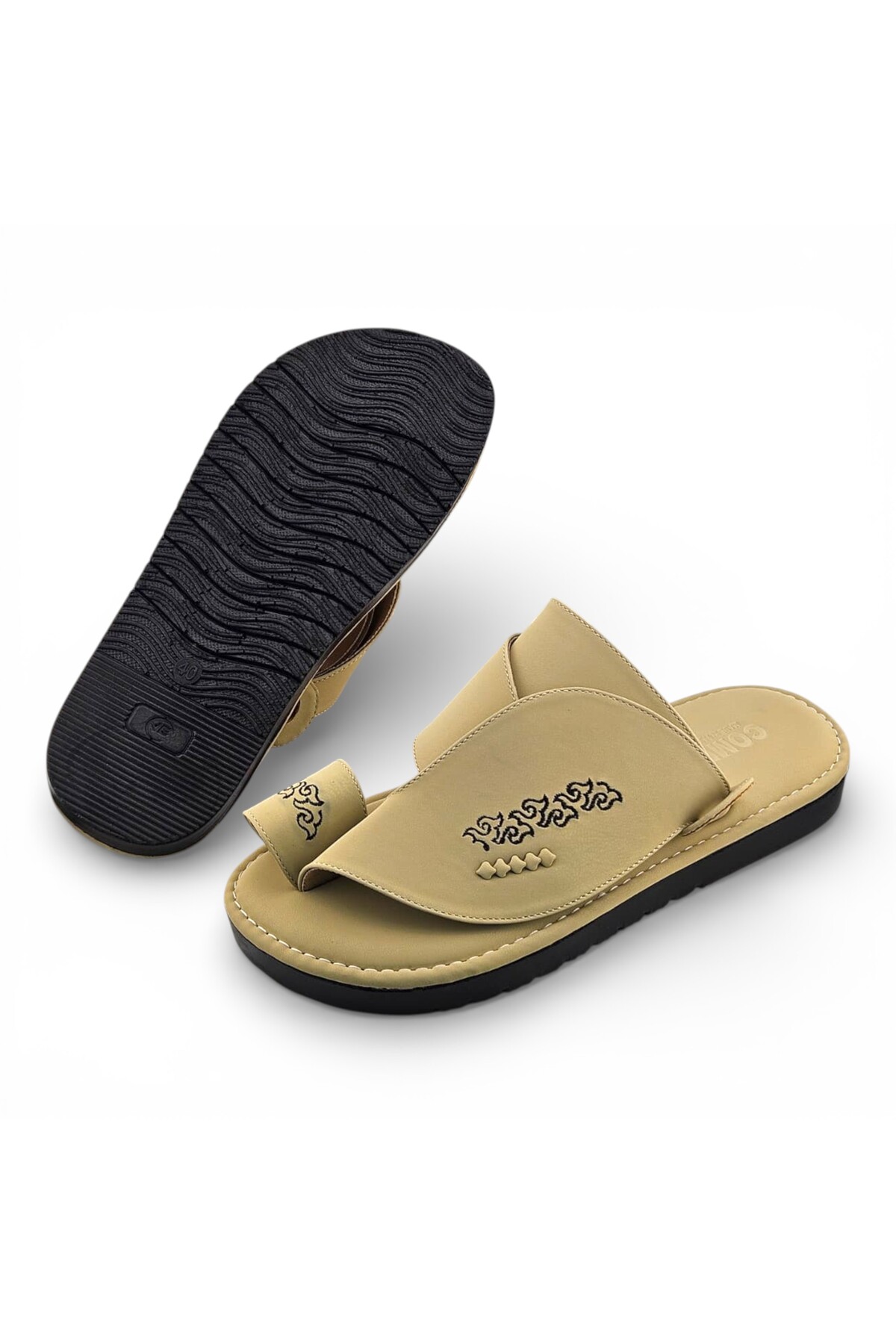 Men Cream Arabic Sandals with Embroidered Detail