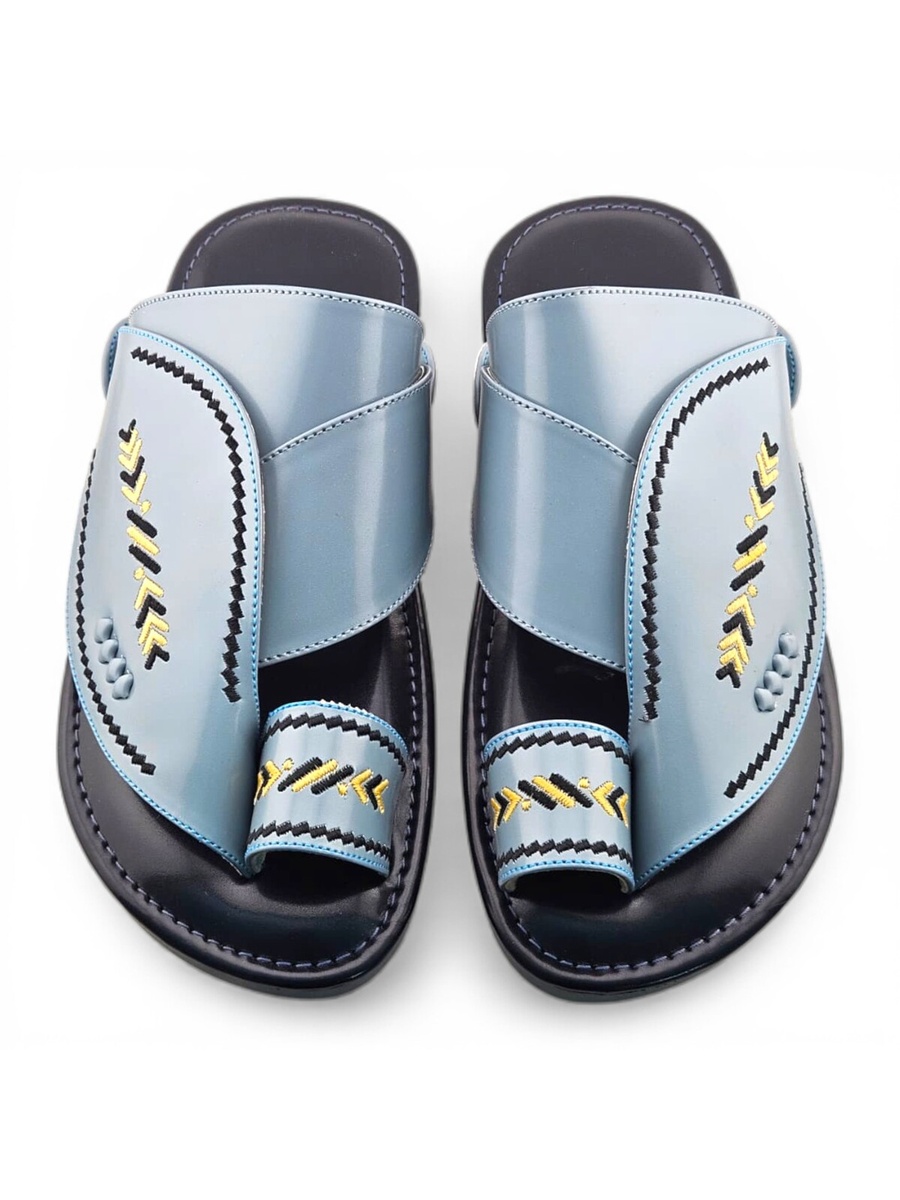 Light Blue Men Arabic Sandals with Embroidered Design