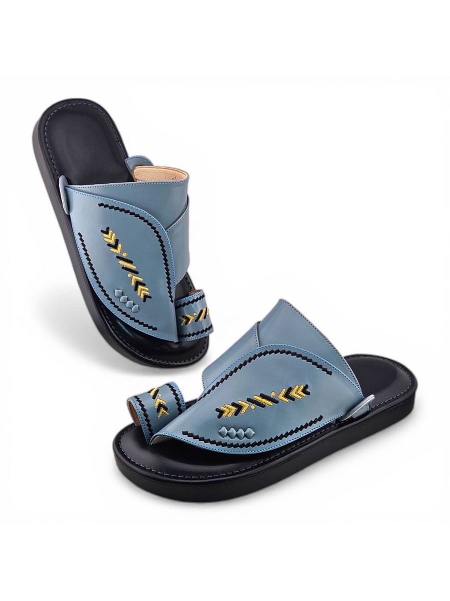 Light Blue Men Arabic Sandals with Embroidered Design