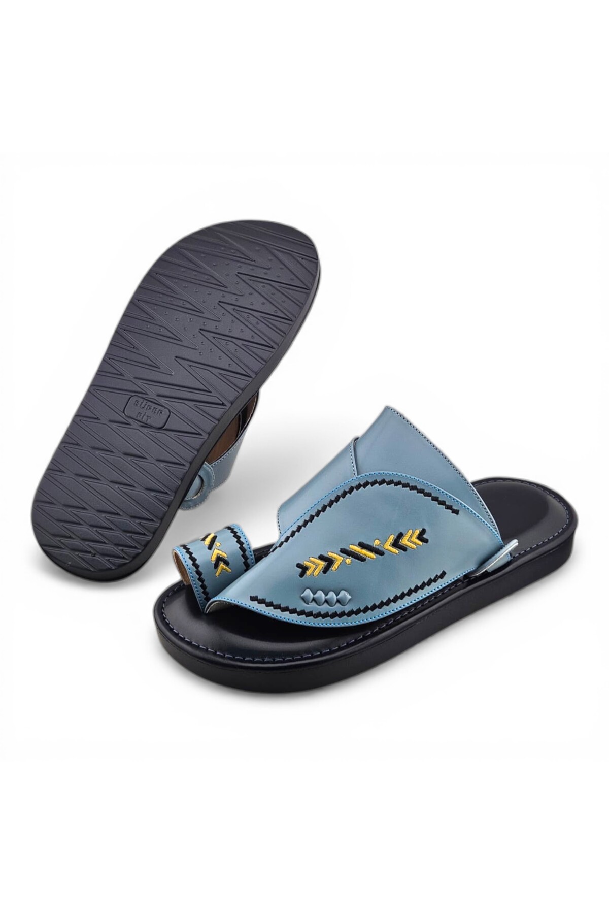 Light Blue Men Arabic Sandals with Embroidered Design