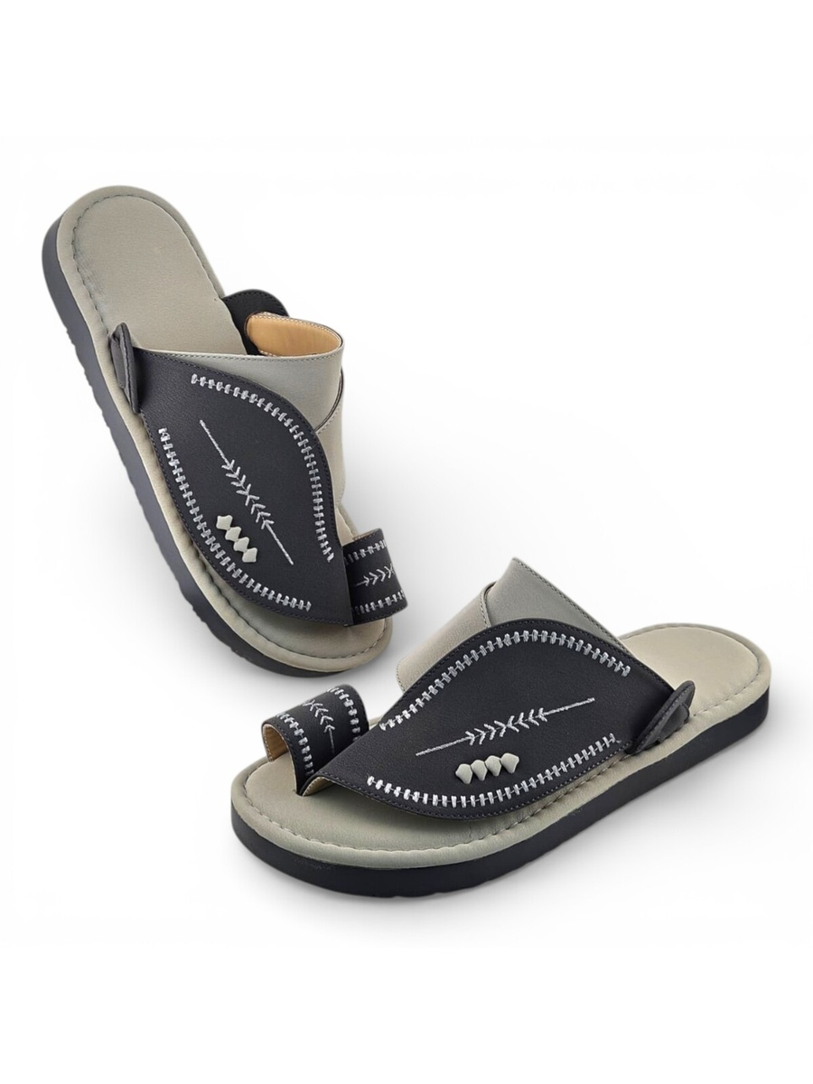 Men Grey Classic Stitch Sandals