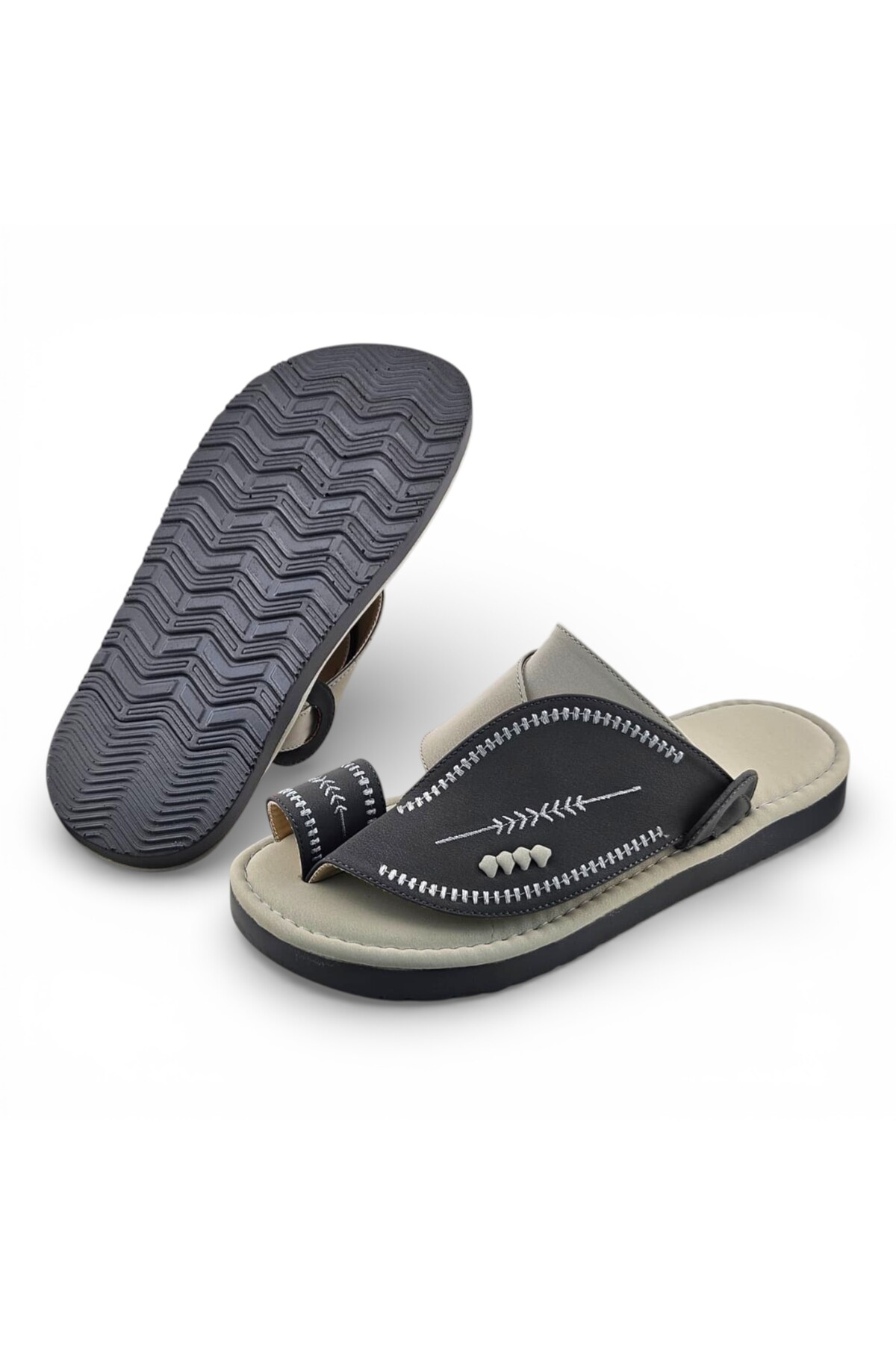 Men Grey Classic Stitch Sandals