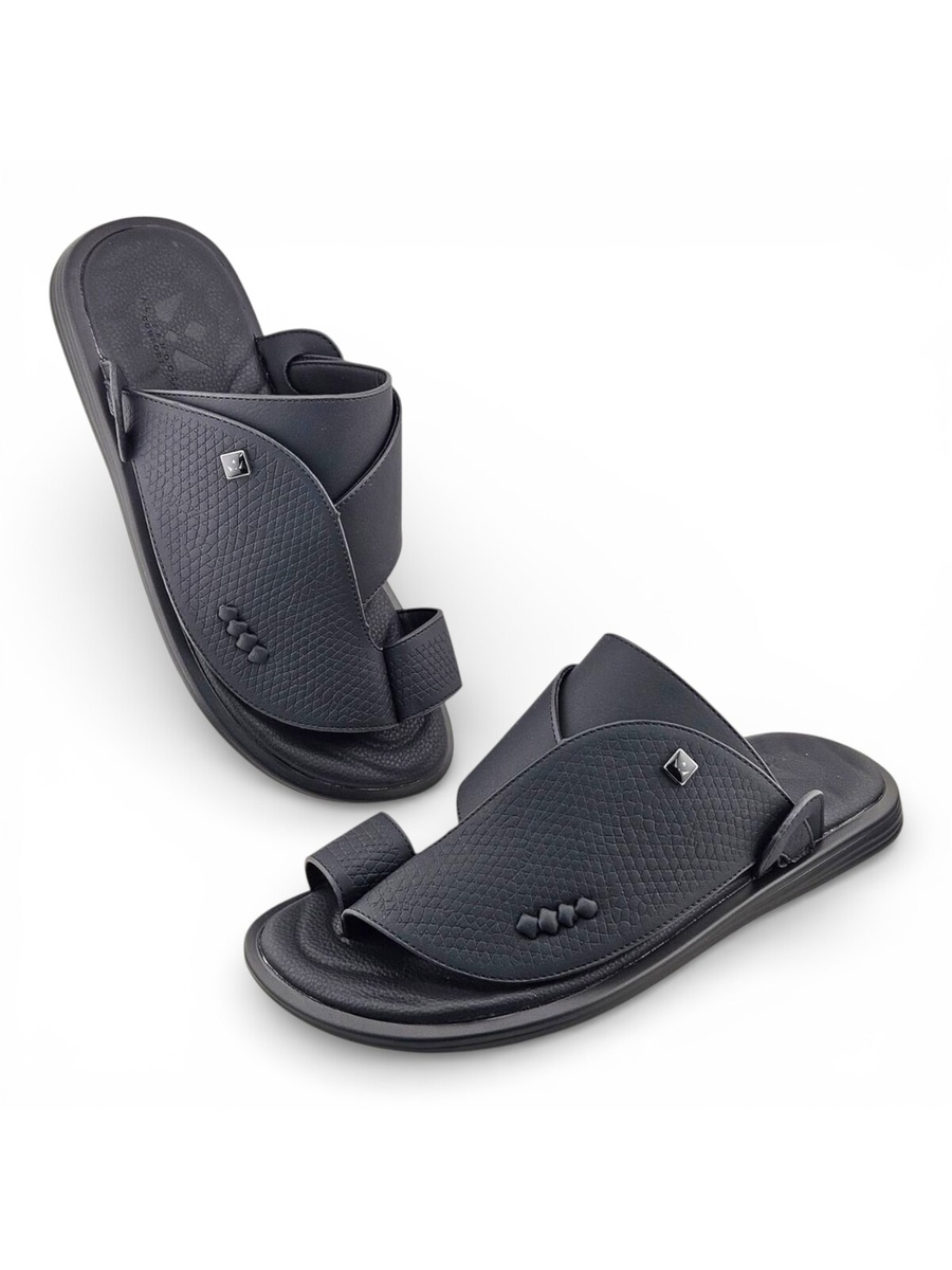 Men Black Leather Thobe Sandals
