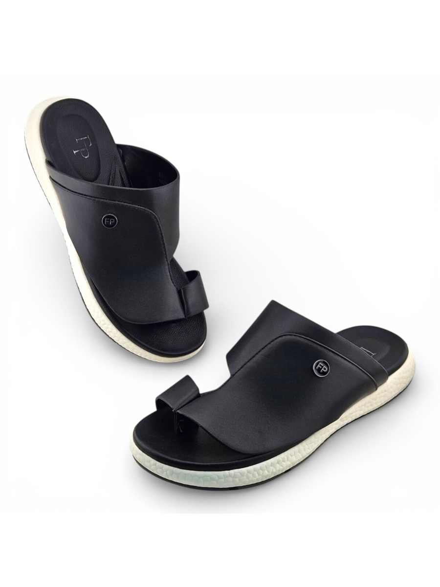 Black Men Toe-Loop Sandals with Comfort Sole