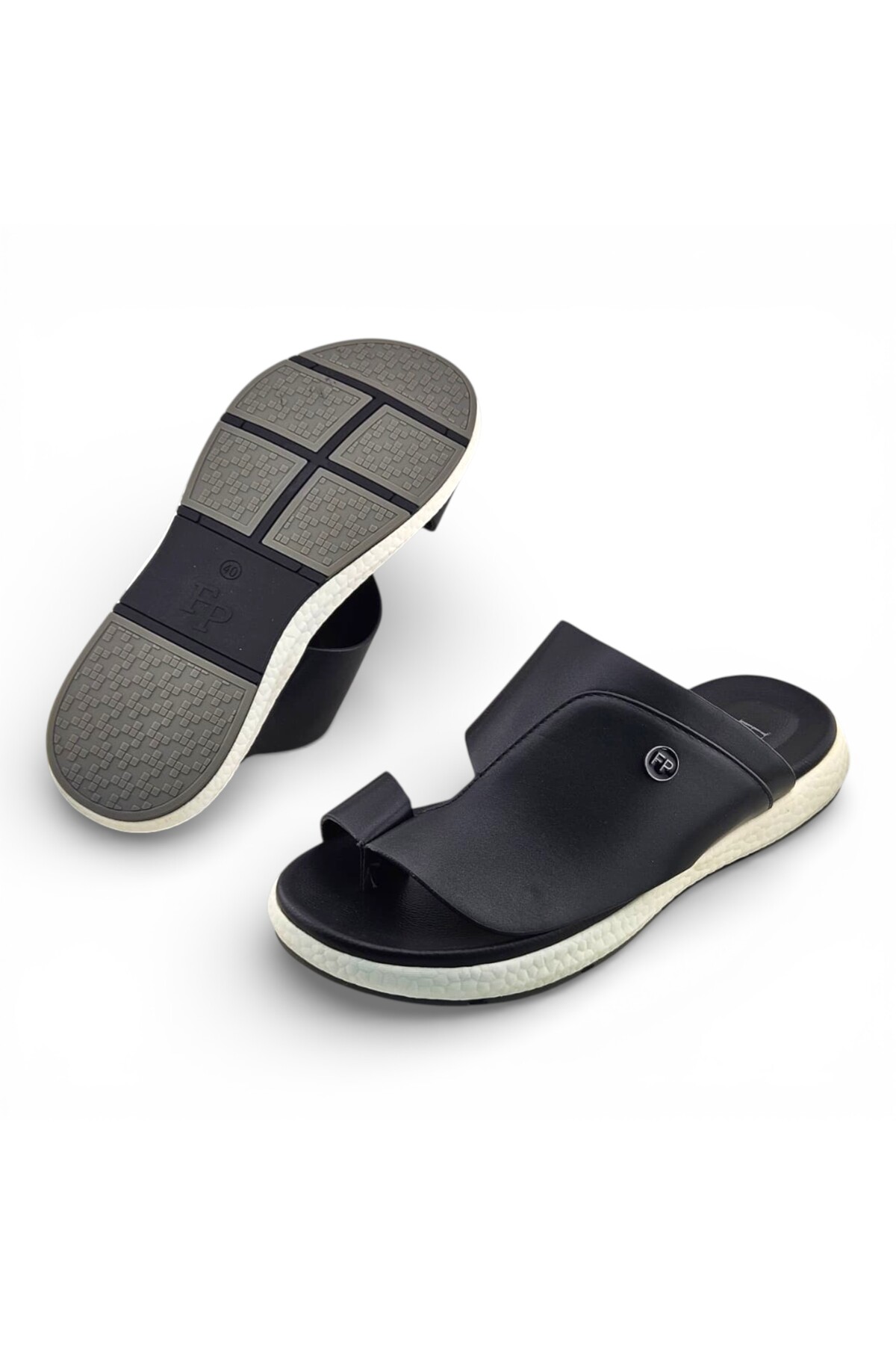 Black Men Toe-Loop Sandals with Comfort Sole