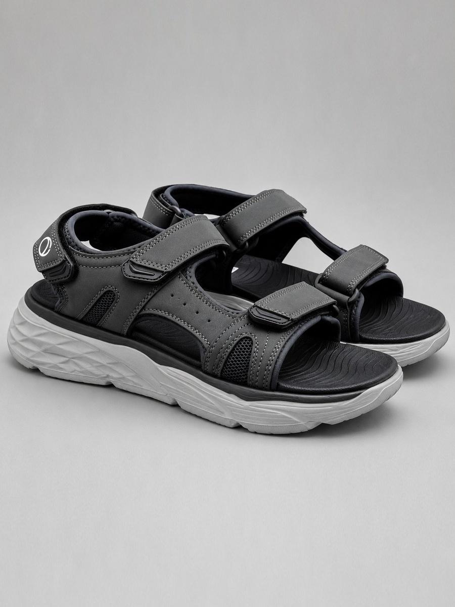 Men Grey Comfort Trekker Sandals - Adjustable Straps for Outdoor and Casual Wear