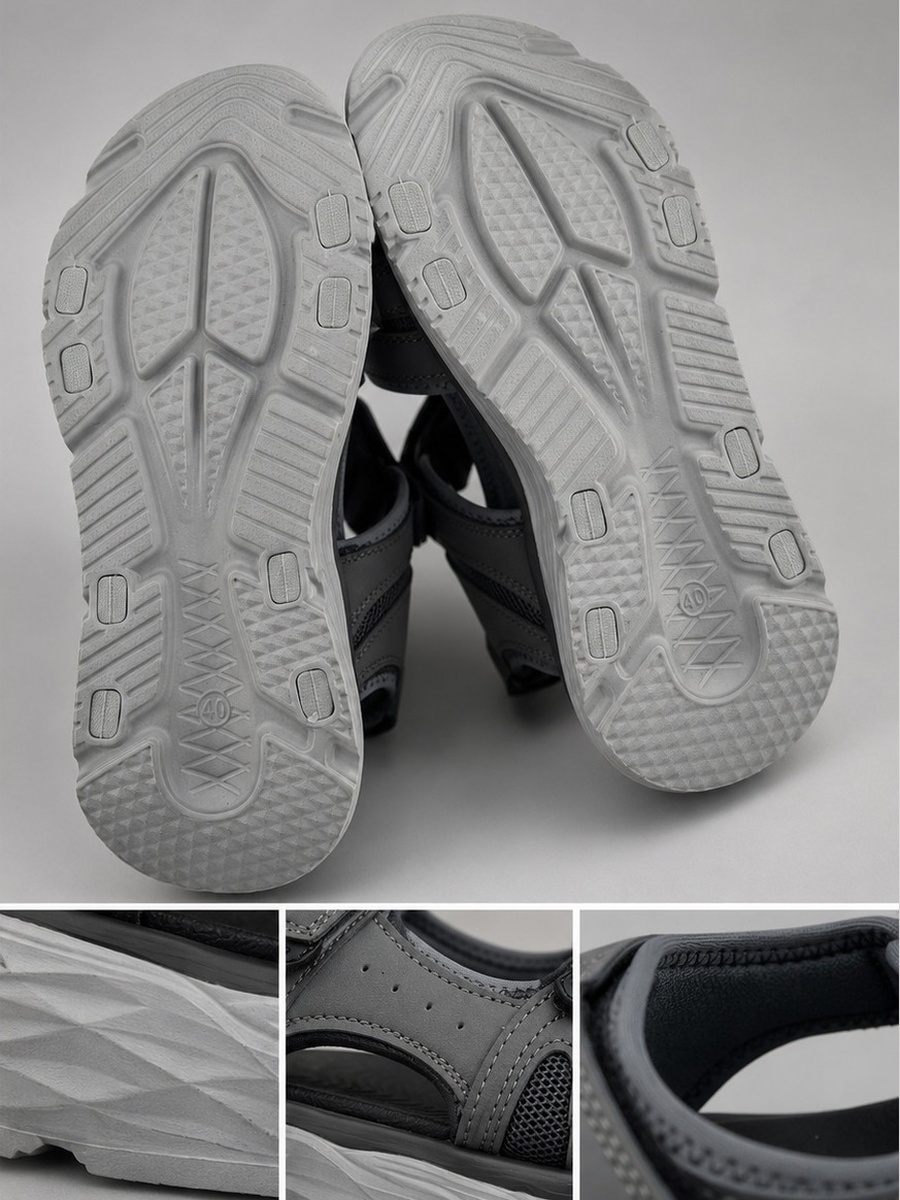 Men Grey Comfort Trekker Sandals - Adjustable Straps for Outdoor and Casual Wear