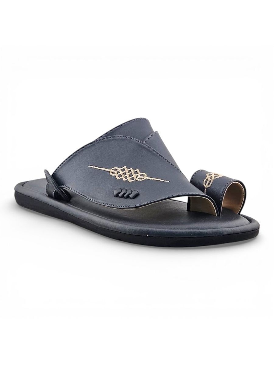 Men Grey Arabic Sandals with Gold Embroidery