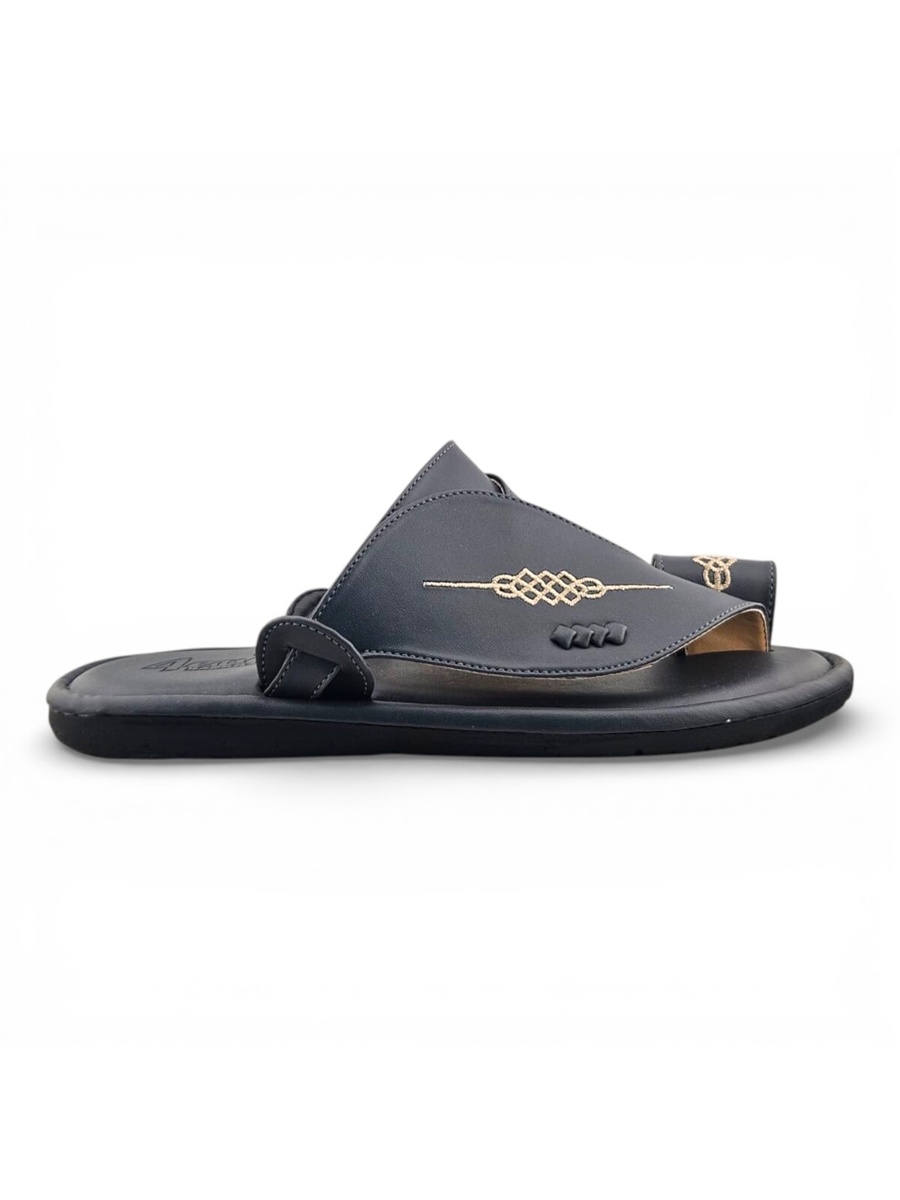 Men Grey Arabic Sandals with Gold Embroidery