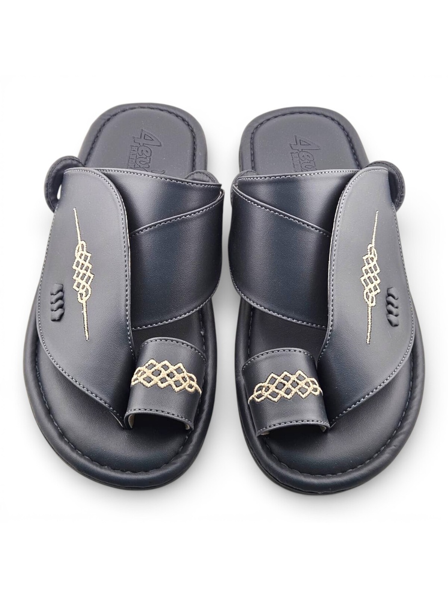 Men Grey Arabic Sandals with Gold Embroidery