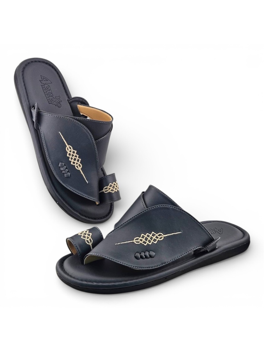 Men Grey Arabic Sandals with Gold Embroidery