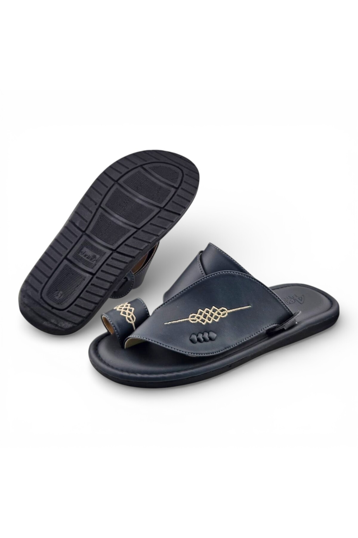 Men Grey Arabic Sandals with Gold Embroidery