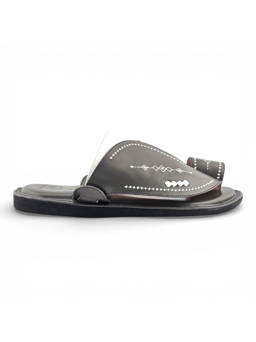 Men Grey Arabic Sandals with White Stitching - Traditional and Comfortable