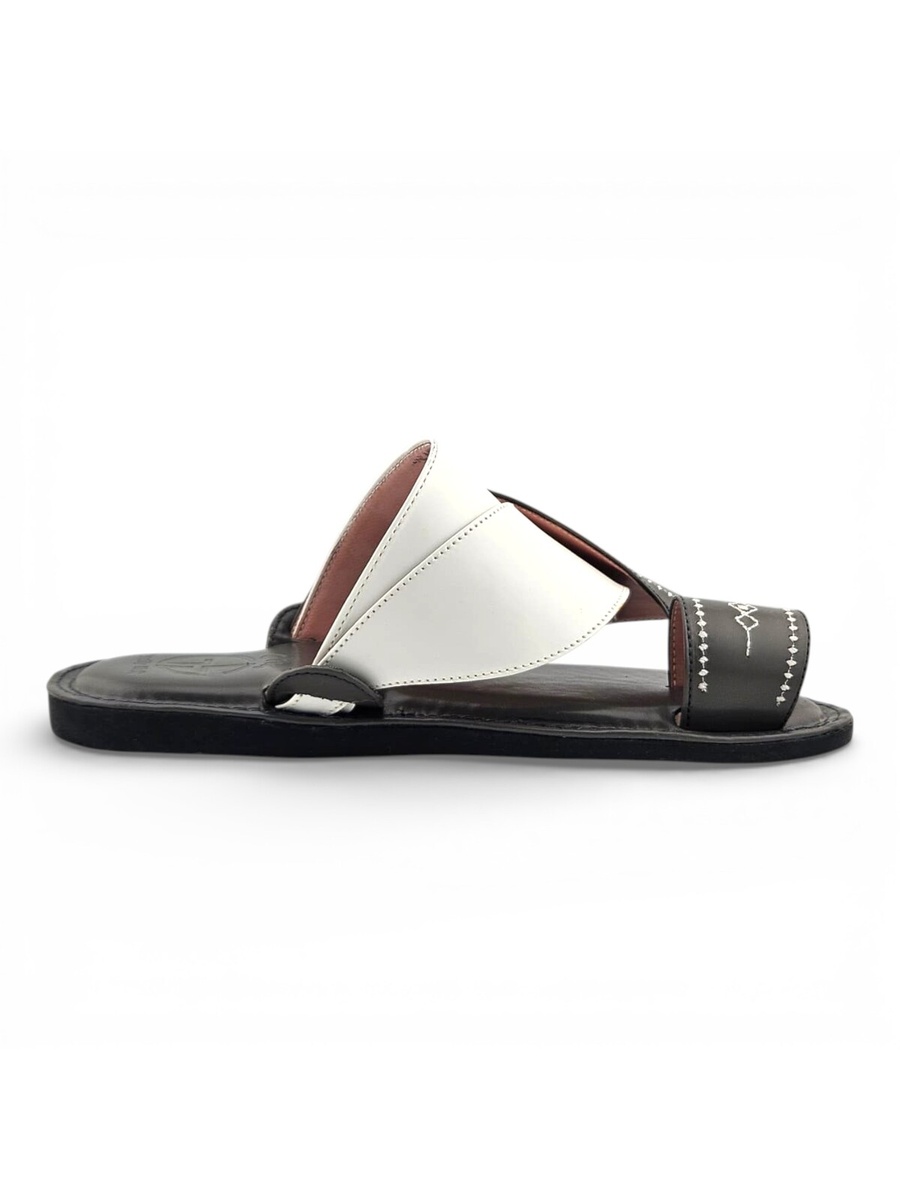 Men Grey Arabic Sandals with White Stitching - Traditional and Comfortable