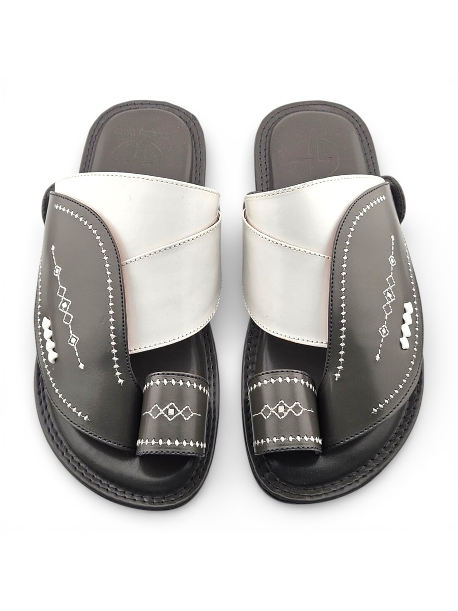 Men Grey Arabic Sandals with White Stitching - Traditional and Comfortable