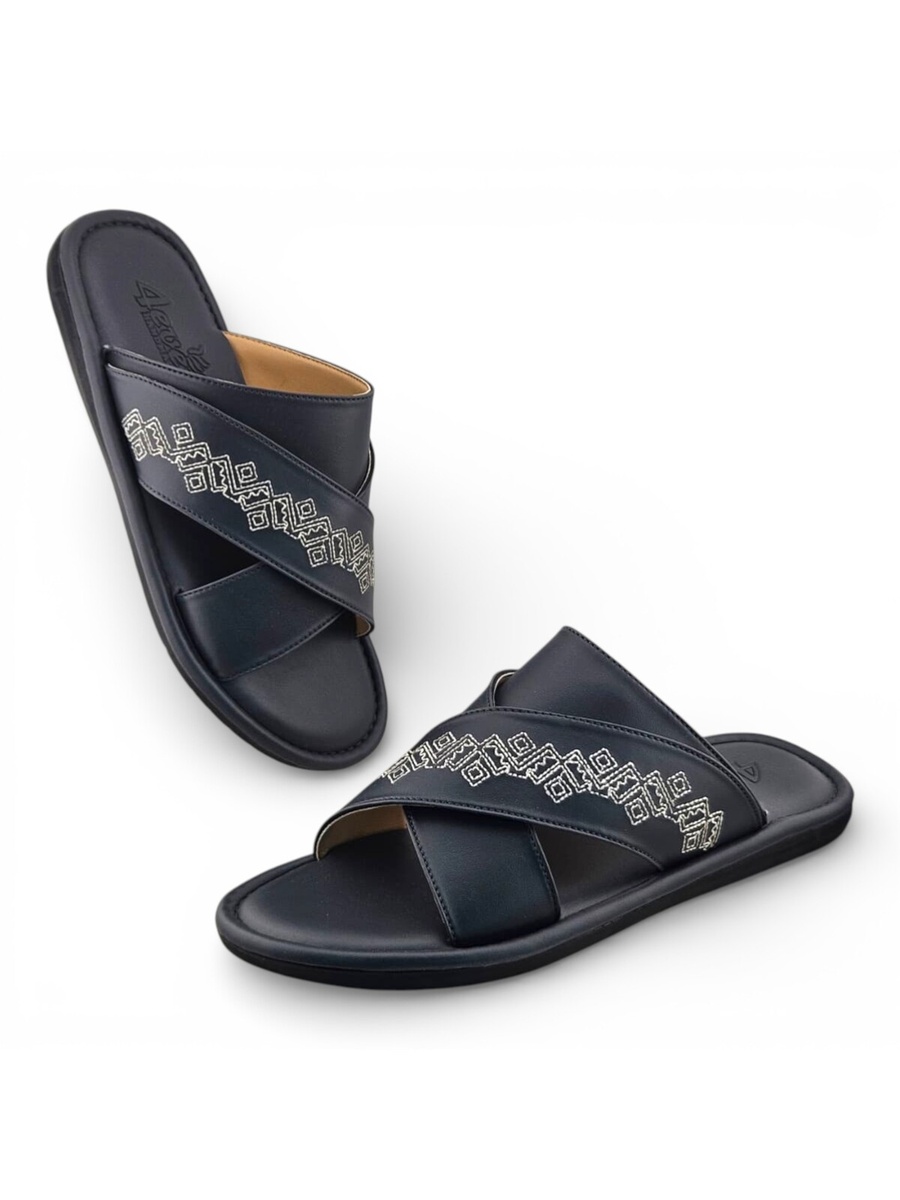 Men Grey Embroidered Arabic Sandals