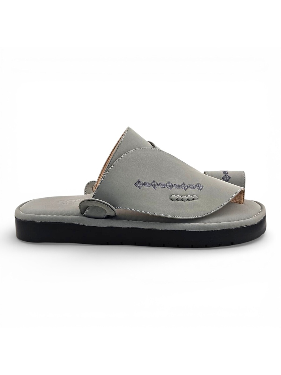Men Grey Arabic Leather Sandals - Traditional Comfort
