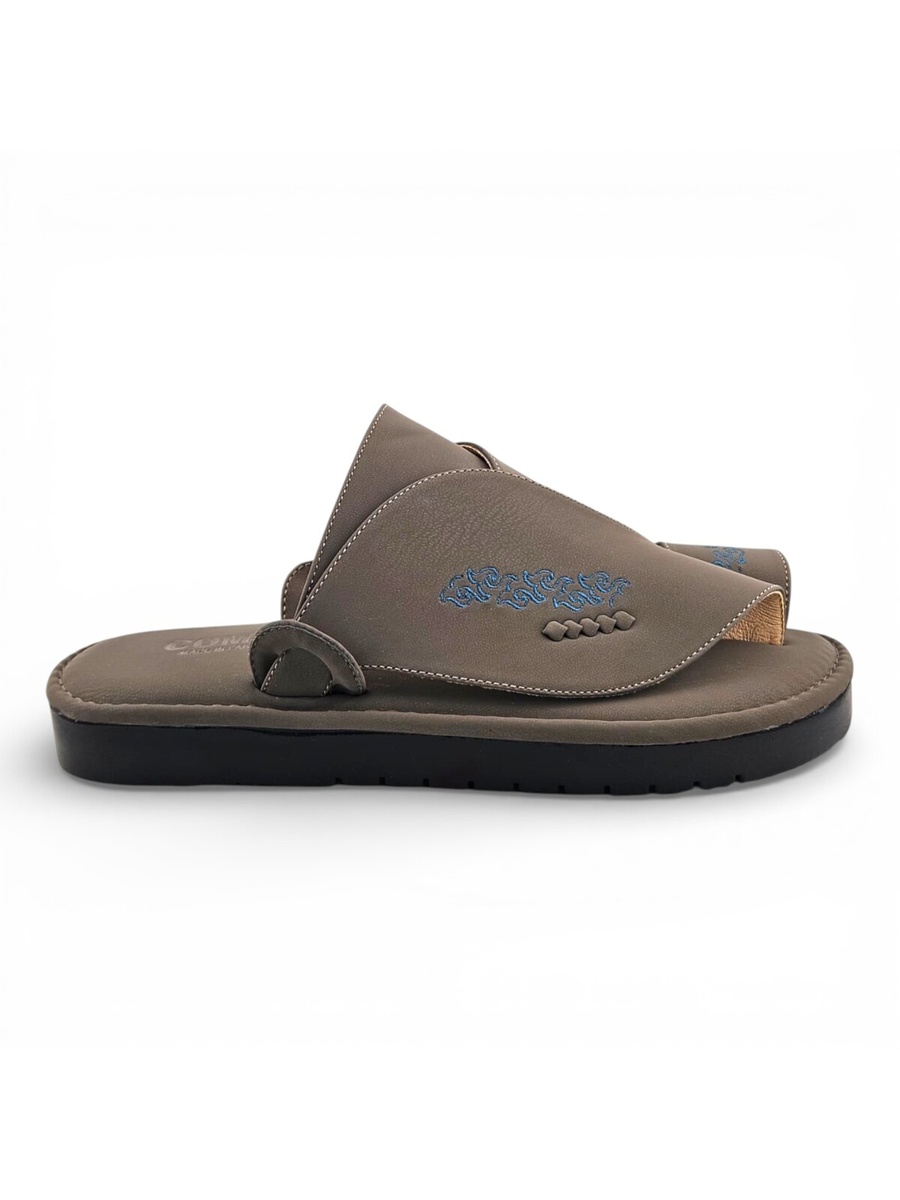 Men Khaki Arabic Sandals with Blue Embroidery