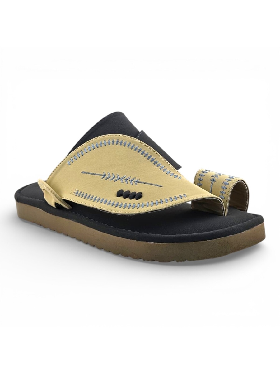 Cream Men Casual Sandals with Traditional Stitching