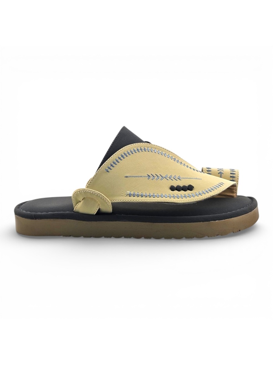 Cream Men Casual Sandals with Traditional Stitching