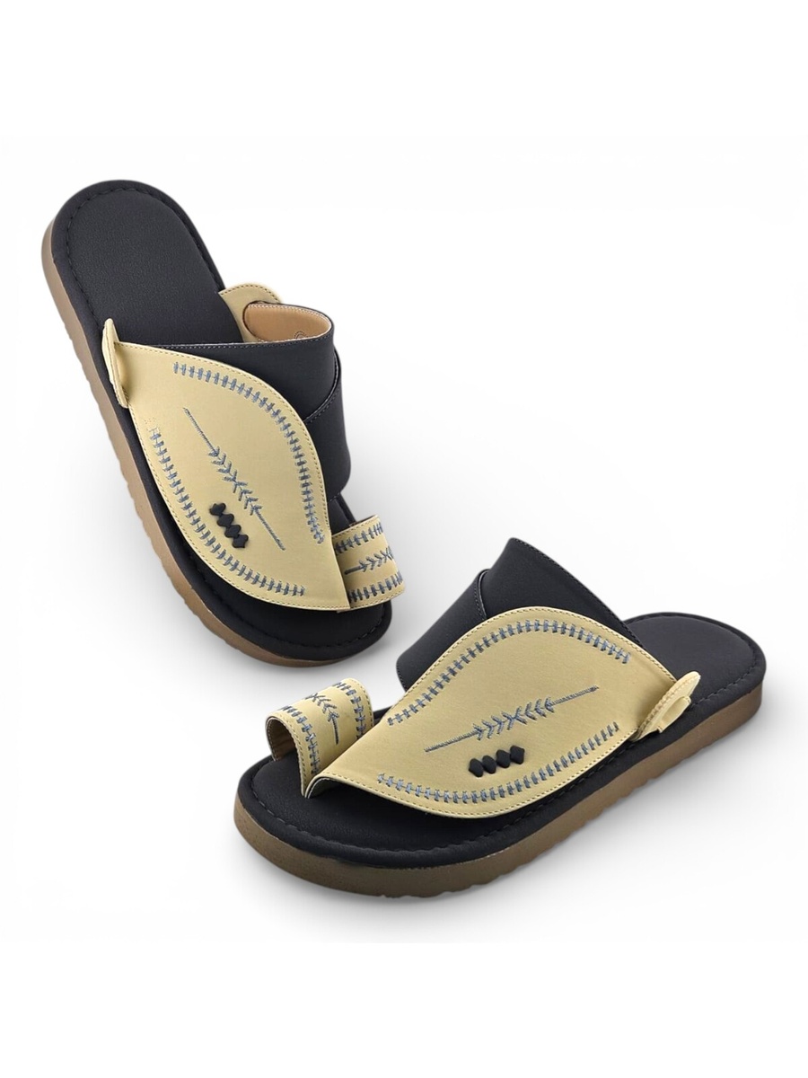 Cream Men Casual Sandals with Traditional Stitching