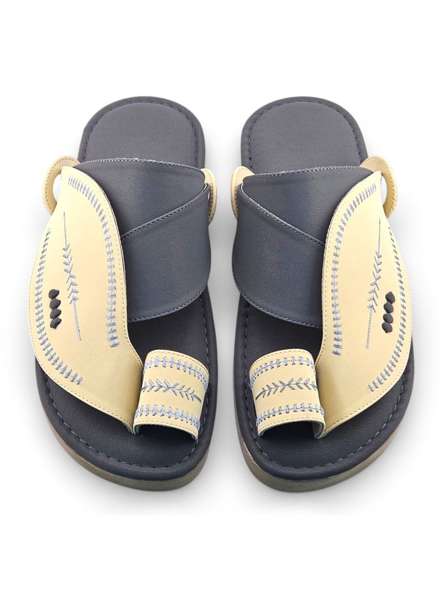 Cream Men Casual Sandals with Traditional Stitching