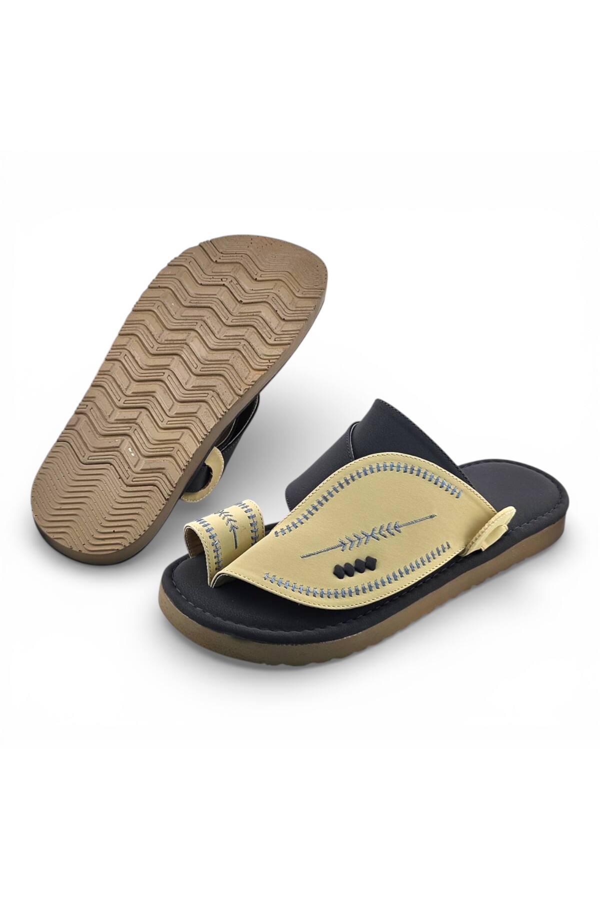 Cream Men Casual Sandals with Traditional Stitching
