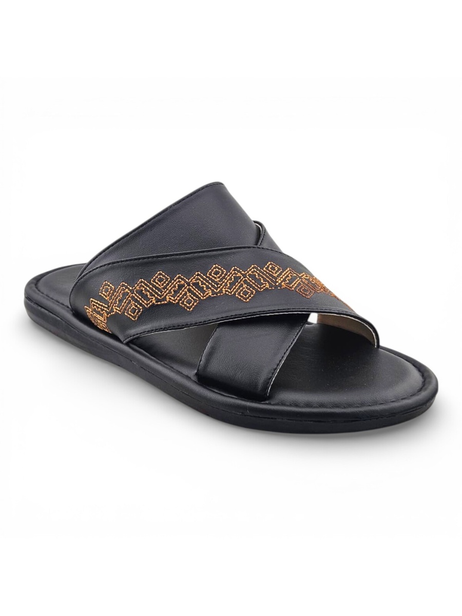 Men Black Embroidered Arabic Sandals