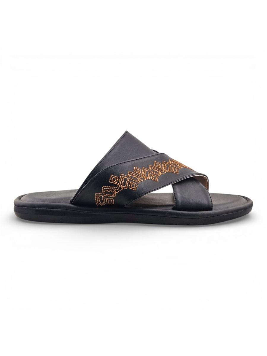 Men Black Embroidered Arabic Sandals
