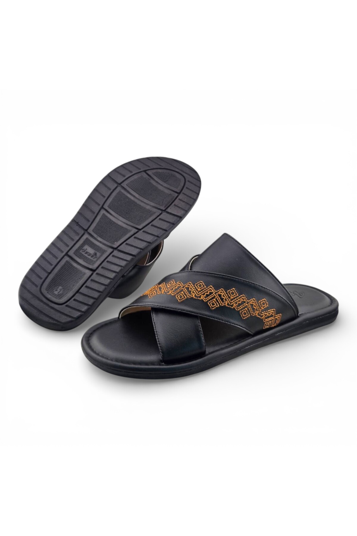 Men Black Embroidered Arabic Sandals