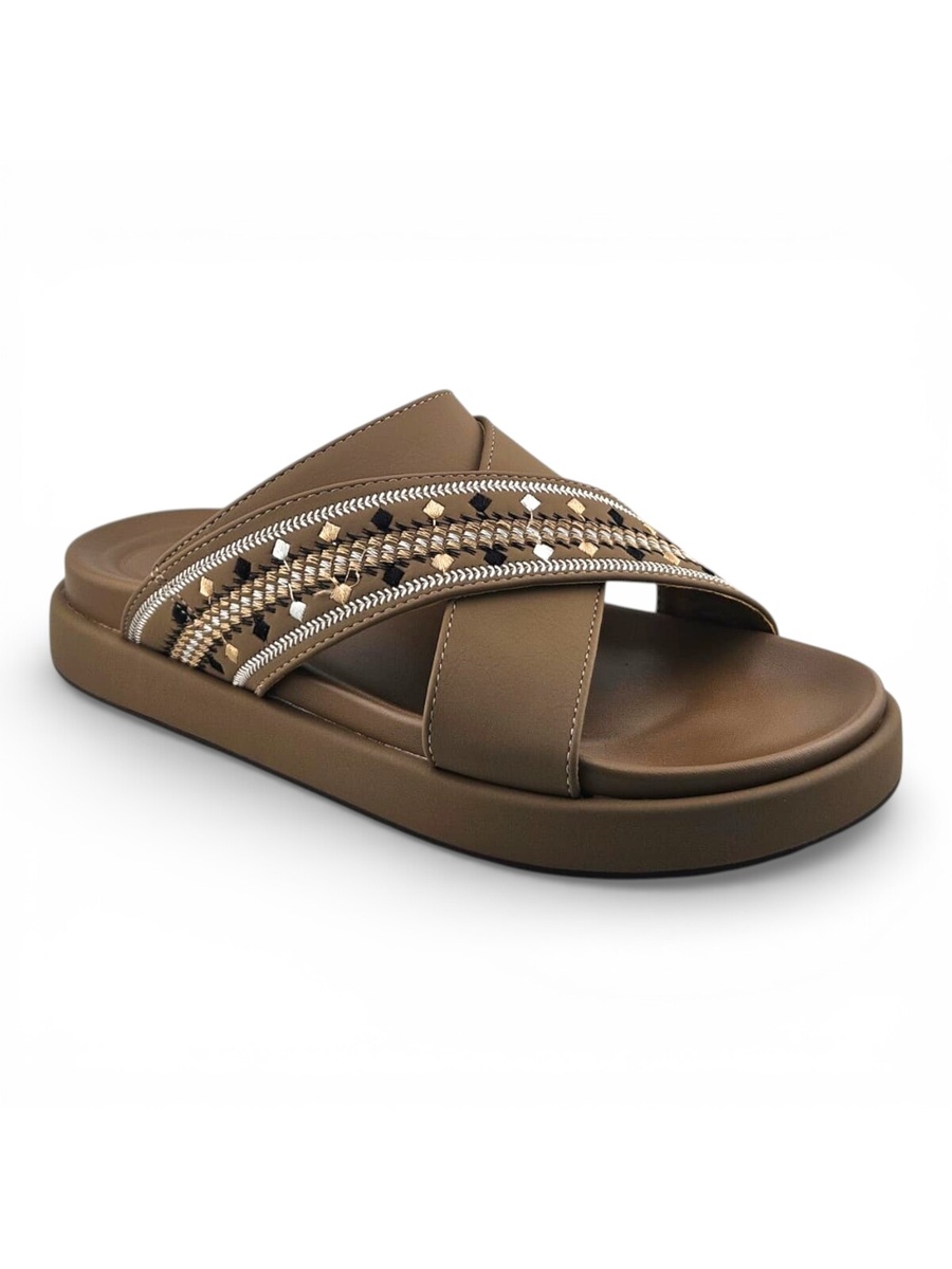 Men Khaki Casual Sandals with Embroidered Straps