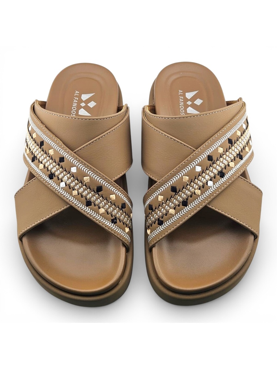 Men Khaki Casual Sandals with Embroidered Straps