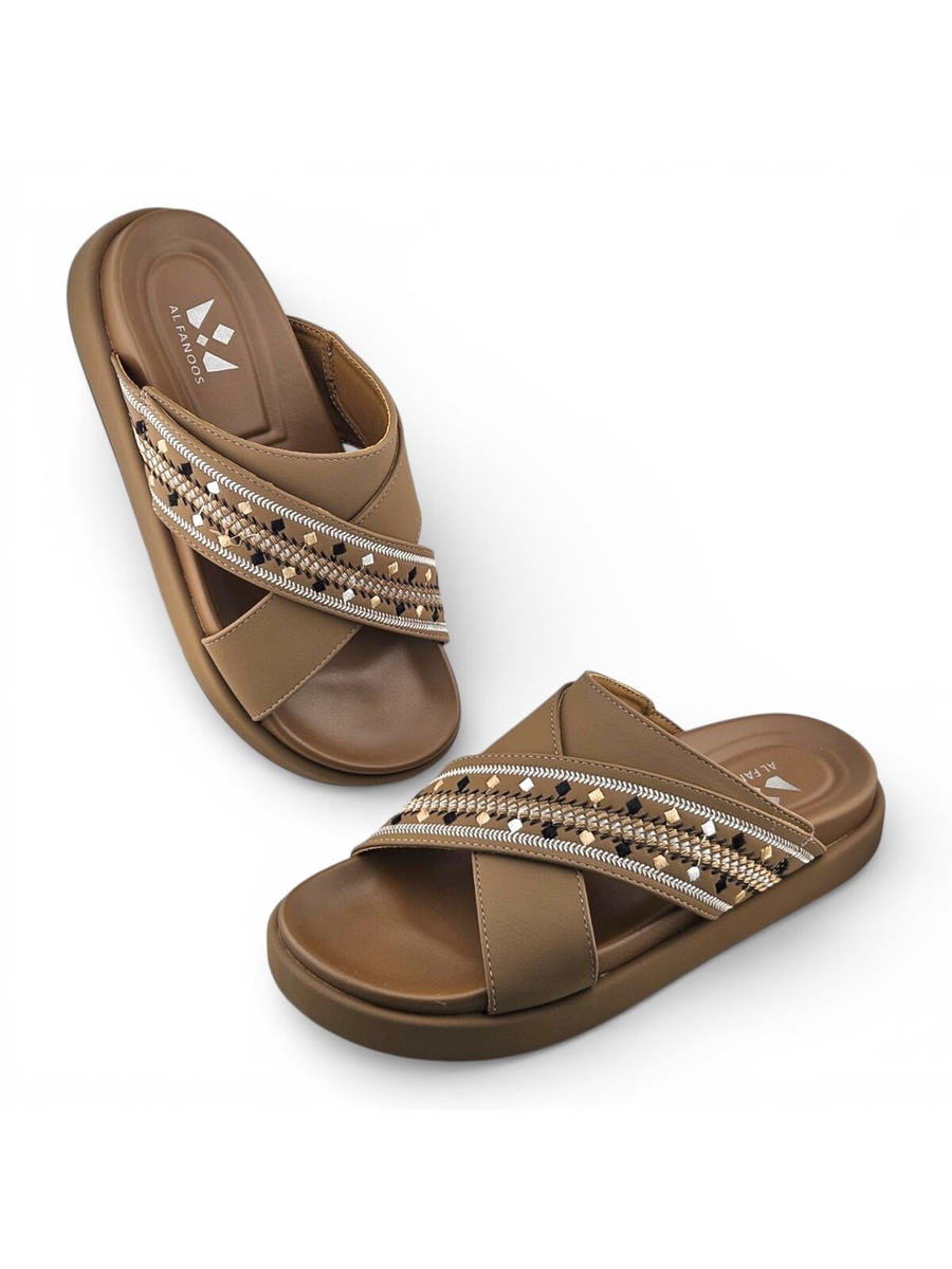 Men Khaki Casual Sandals with Embroidered Straps