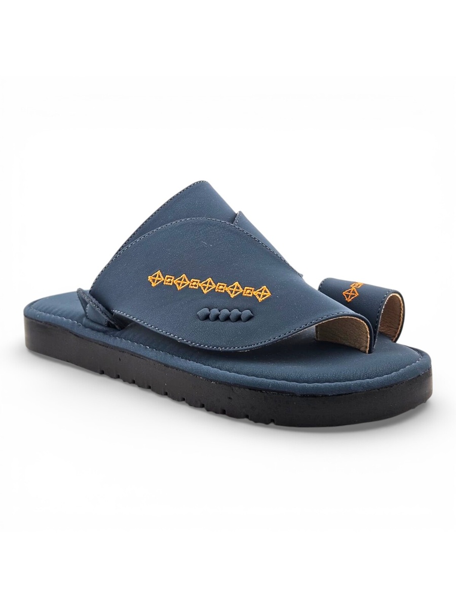 Men Blue Arabic Sandals with Gold Embroidery