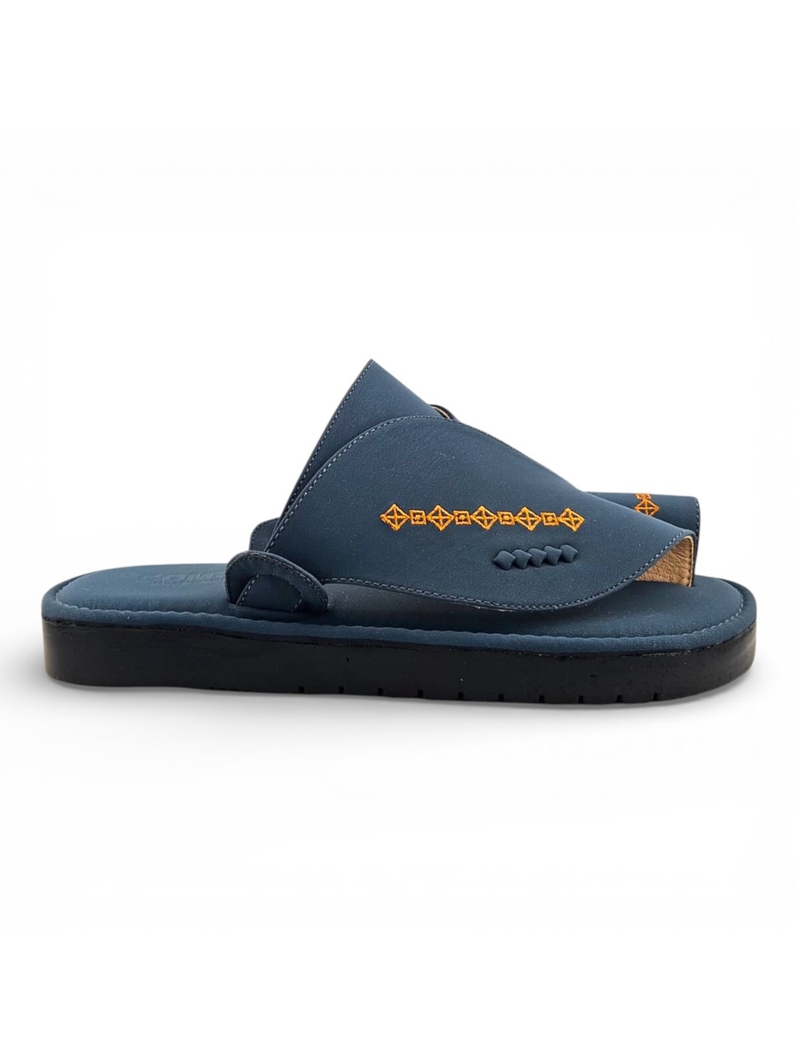 Men Blue Arabic Sandals with Gold Embroidery