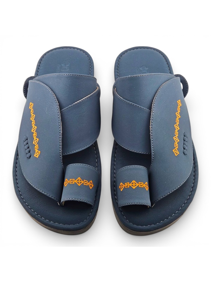 Men Blue Arabic Sandals with Gold Embroidery