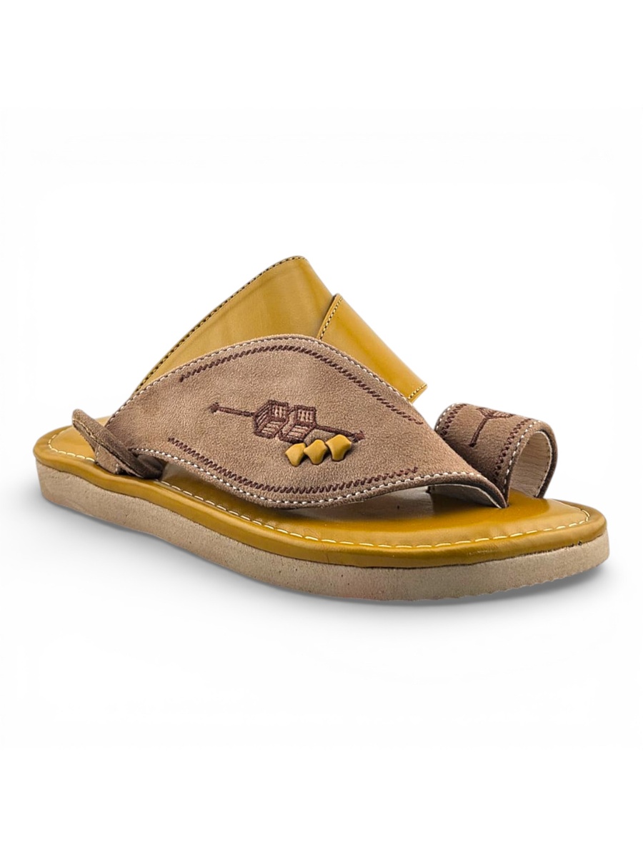 Boys Brown Color Block Strap Comfort Arabic Slippers