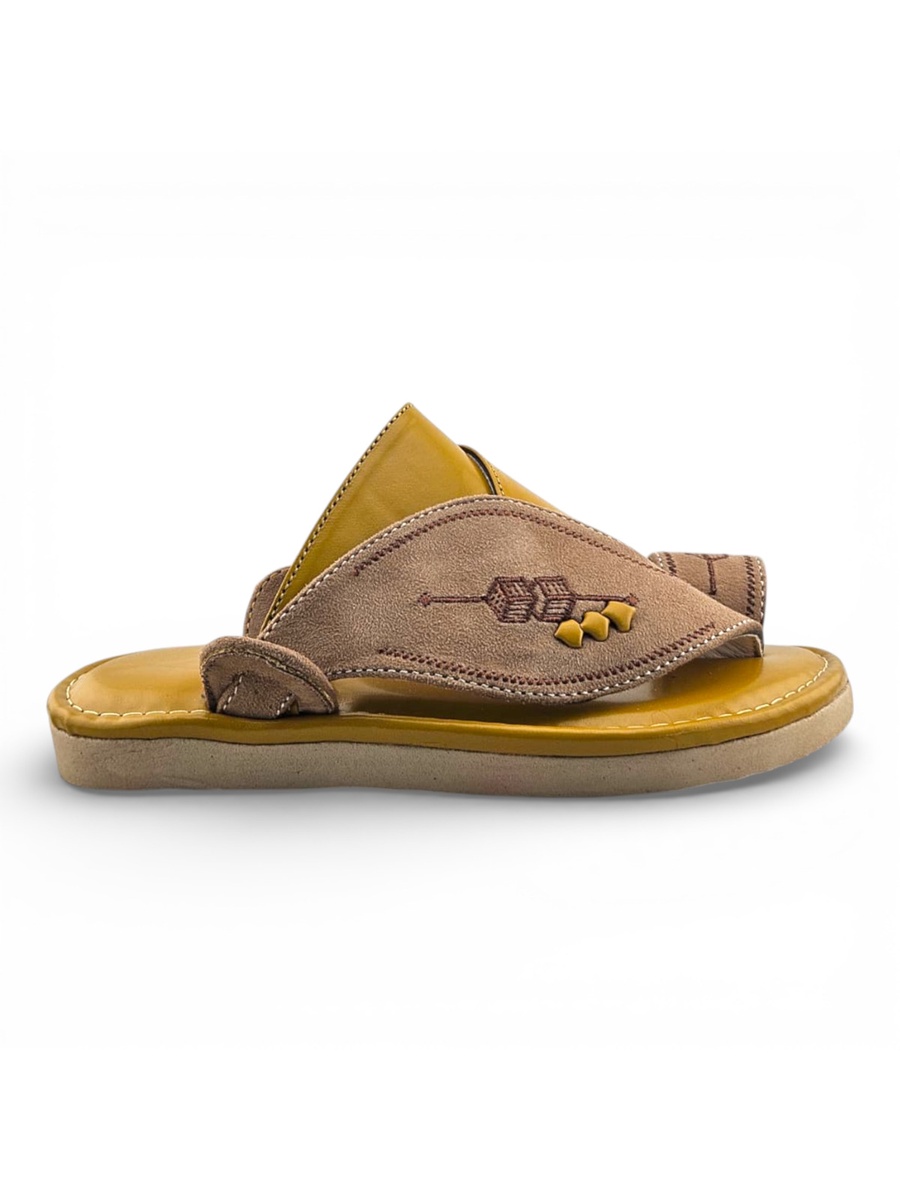 Boys Brown Color Block Strap Comfort Arabic Slippers