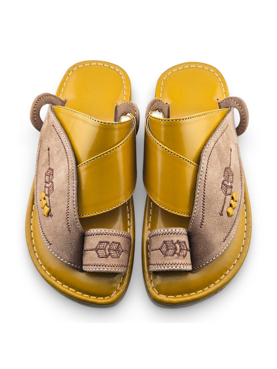 Boys Brown Color Block Strap Comfort Arabic Slippers