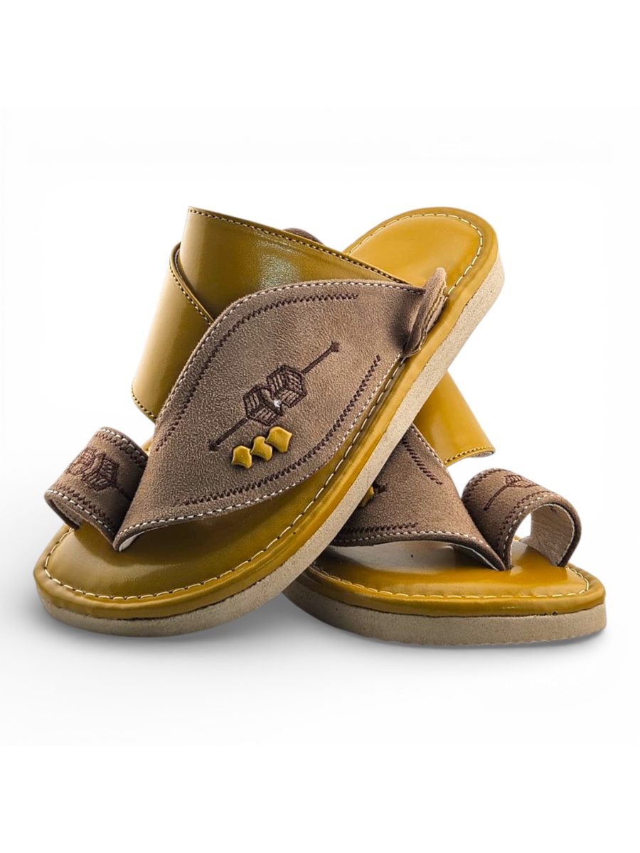 Boys Brown Color Block Strap Comfort Arabic Slippers