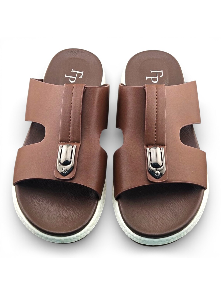 Men Brown Comfort Slide Sandals - Modern Arab Style