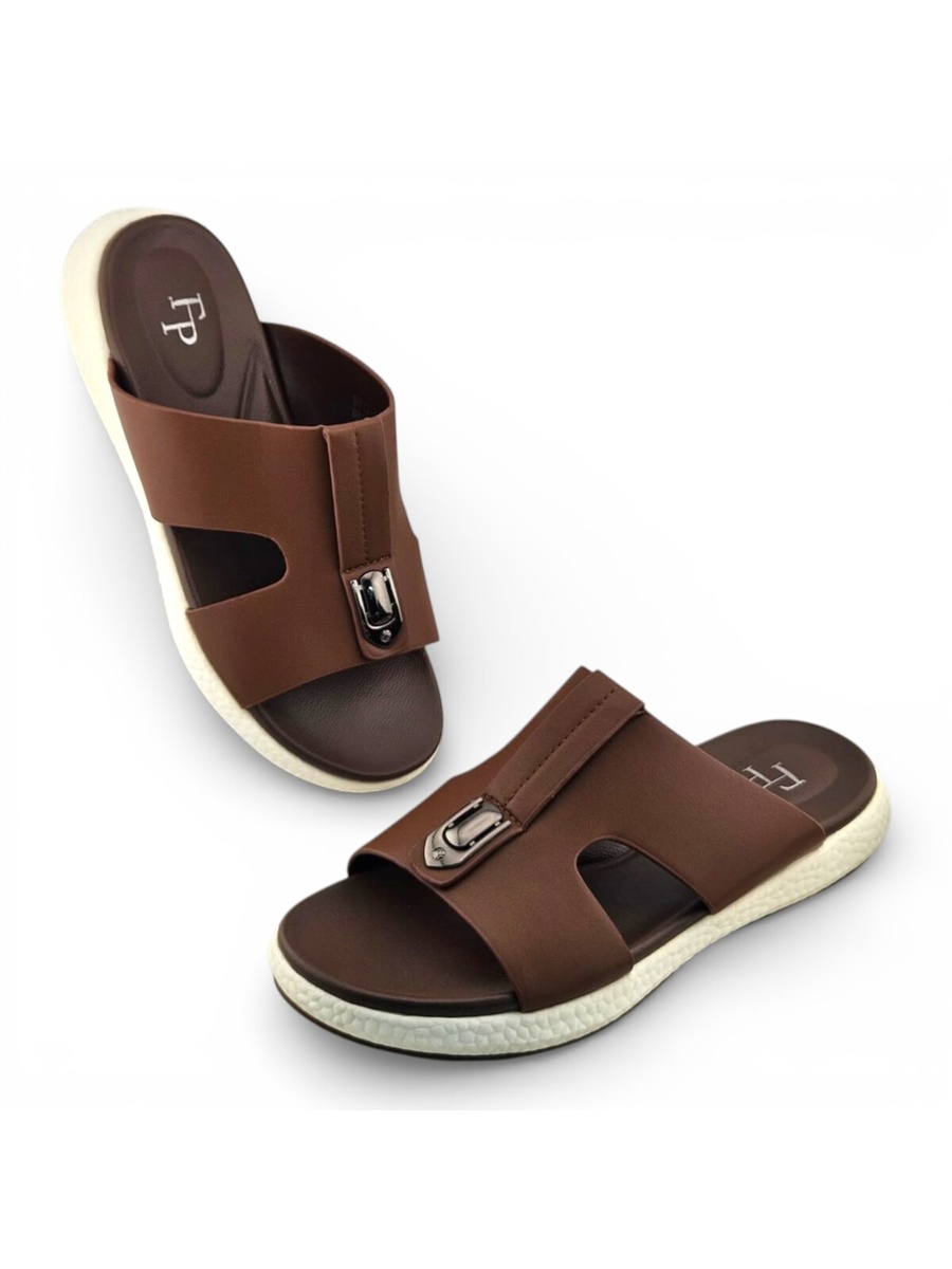 Men Brown Comfort Slide Sandals - Modern Arab Style