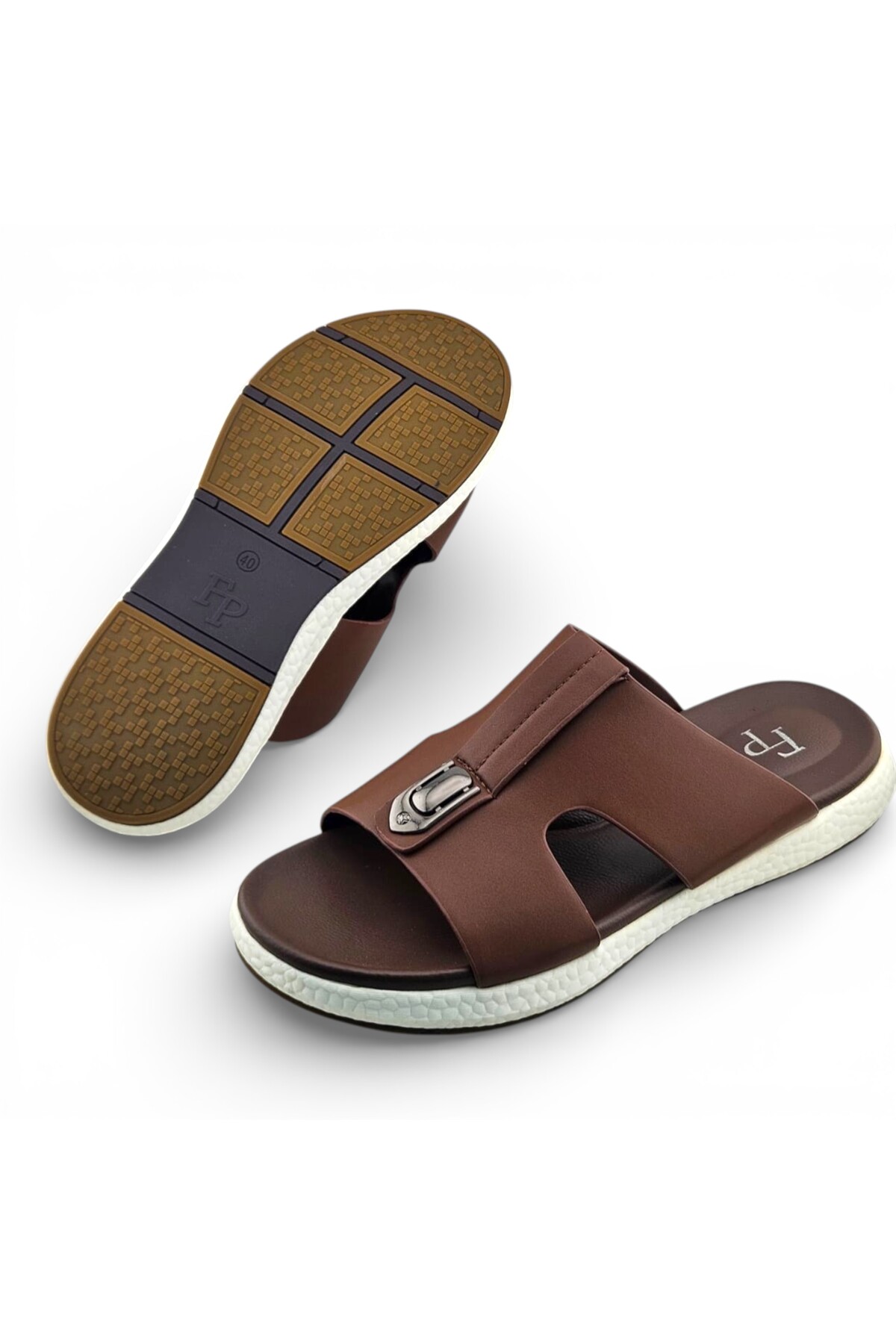 Men Brown Comfort Slide Sandals - Modern Arab Style