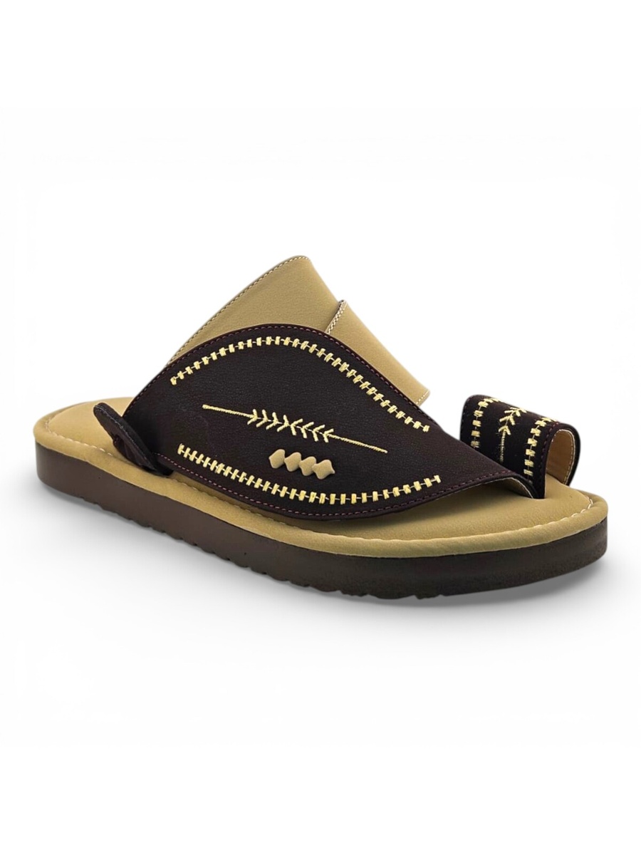 Men Brown Embroidered Thong Sandals
