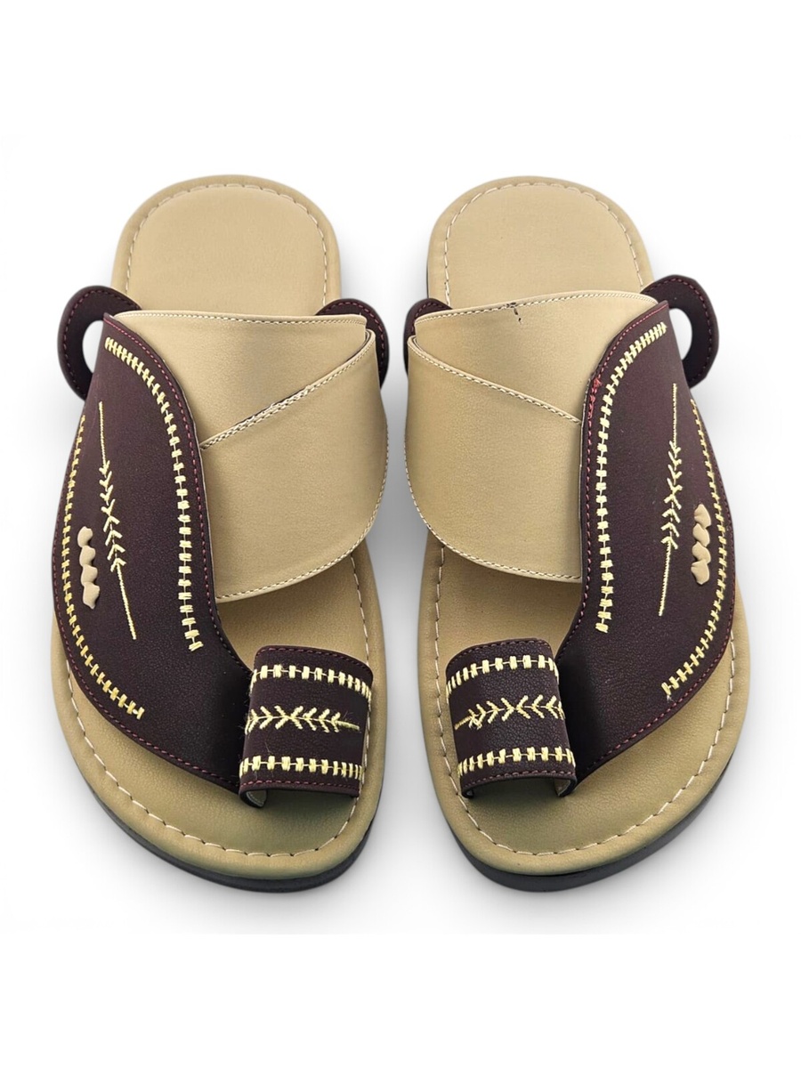 Men Brown Embroidered Thong Sandals