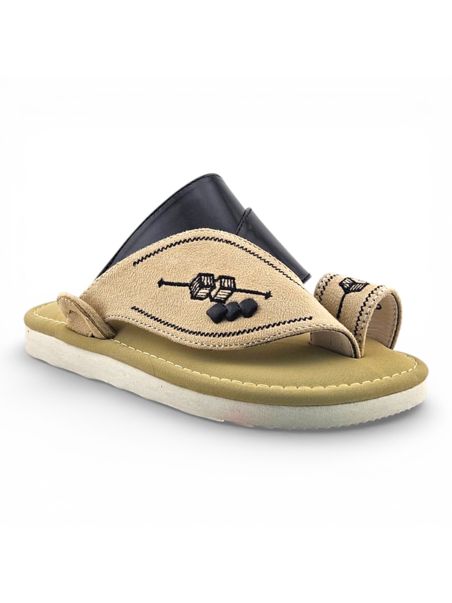 Boys Cream Color Block Strap Comfort Arabic Slippers