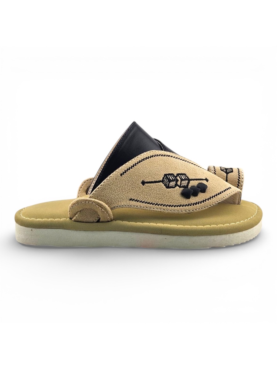 Boys Cream Color Block Strap Comfort Arabic Slippers
