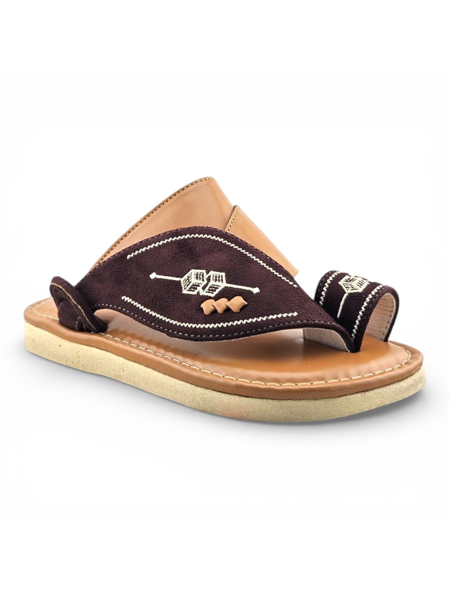 Boys Brown Color Block Strap Comfort Arabic Slippers