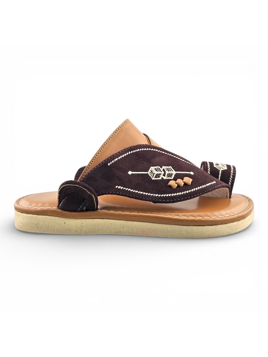 Boys Brown Color Block Strap Comfort Arabic Slippers